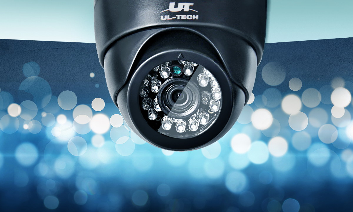 A UL-Tech security camera facing the screen.