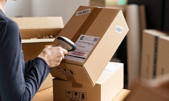 A person scanning packages.