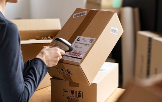 A person scanning packages.